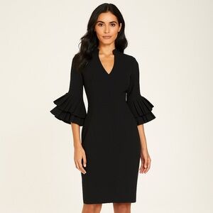 Black Halo Sheath Cocktail Dress Bell Sleeves Size 8 Classic City Nites Party